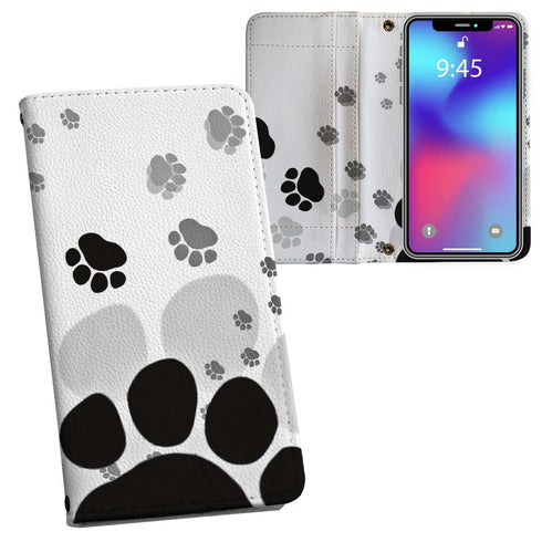 iPhone 15 6.1 inch notebook-style case with printed interior, cover, compatible with all carriers, notebook-style case, magnetic, closes snugly, leather case, card storage, pocket, 010216, animal, paw print, white, black